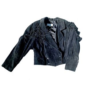Vintage 80's/90's Women's Ivy Club Classics Genuine Black Suede Fringed Jacket